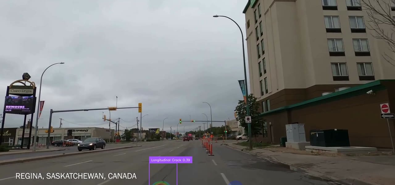 Annotated road footage showing Roadlens detection output