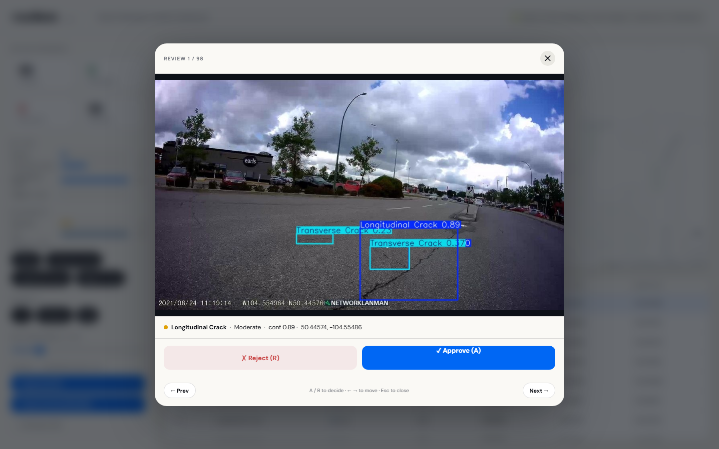 Redesigned Roadlens review and approve interface